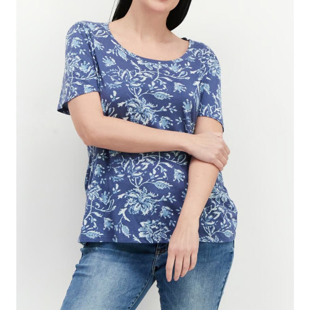 Lucky Brand‎ Flutter Sleeve Floral Tee Womens Sz XL Blue Short Sleeve Scoop Neck - Picture 4 of 15